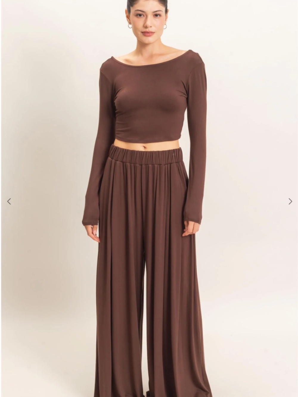 NEW HYFVE Espresso Brown Long Sleeve Crop Top & Wide Leg Lounge Set S/M/L